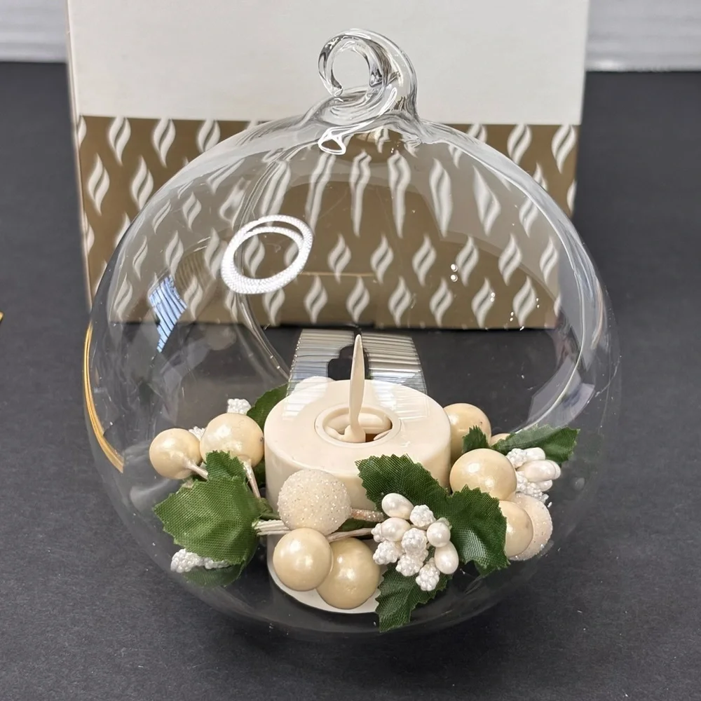 Luminara White Berry Glass Ornament Flameless Candle Remote NEW